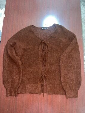 Cozy Tie-Front Brown Knit Cardigan